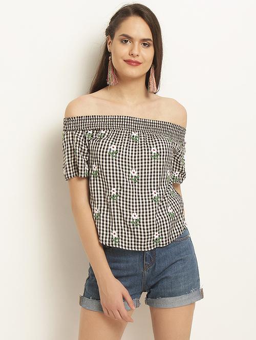 off shoulder floral embroidered top - 15951774 - Standard Image - 1