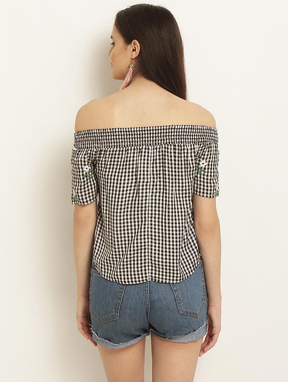 off shoulder floral embroidered top - 15951774 - Zoom Image - 3