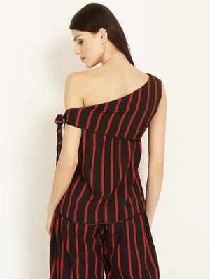 one shoulder self tie striped top - 15951782 - Standard Image - 3