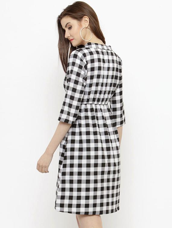 mandarin neck checkered a-line dress - 15952882 - Zoom Image - 3