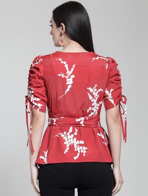 ruched sleeved tie up waist top - 15953248 - Standard Image - 3