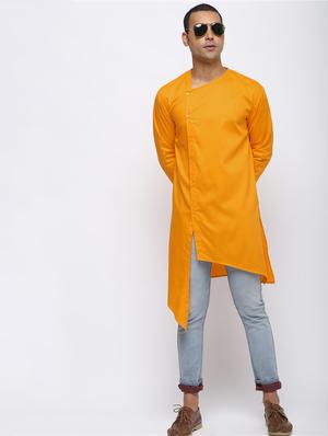 yellow solid asymmetric kurta - 15953794 - Standard Image - 3