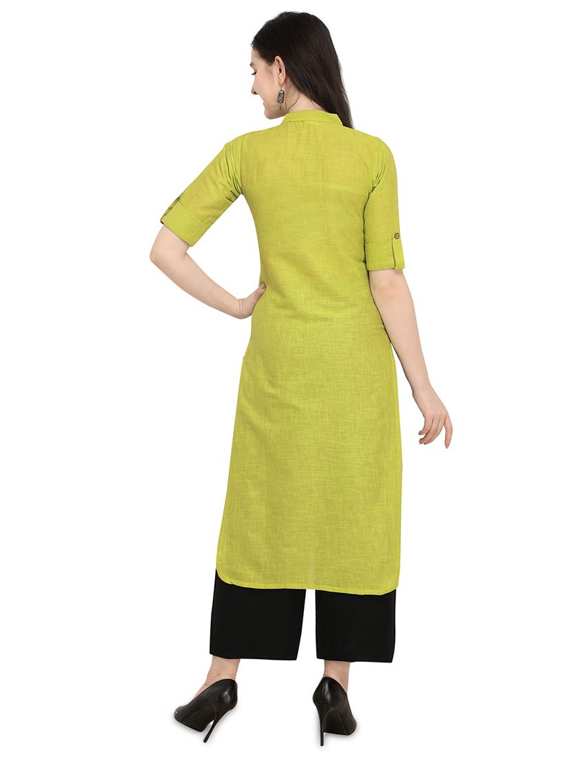 Roll up sleeved solid straight kurta - 15953967 - Zoom Image - 3