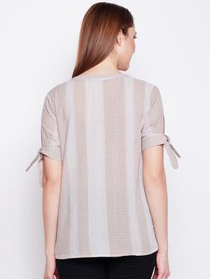 tie up checkered striped top - 15956984 - Standard Image - 3