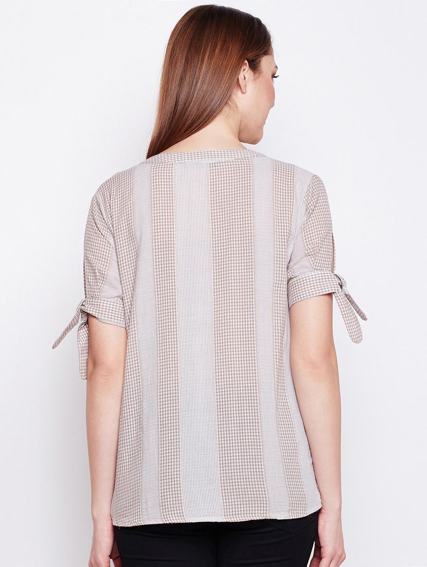 tie up checkered striped top - 15956984 - Zoom Image - 3