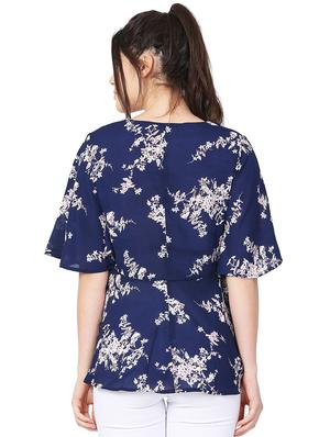 v-neck floral asymmetric top - 15957929 - Standard Image - 3