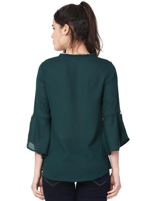 frill trim tie up neck top - 15957931 - Standard Image - 3