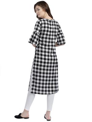 checkered bell sleeves straight kurta - 15966734 - Standard Image - 3