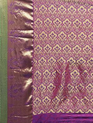 floral zari motif green kanjivaram saree with blouse - 15966789 - Standard Image - 3