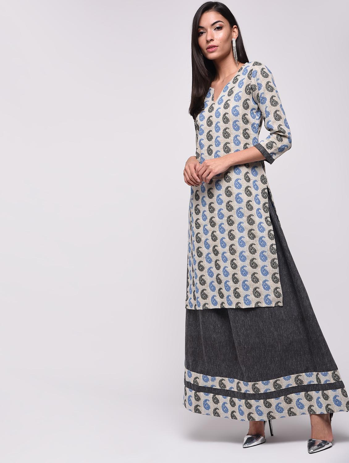 paisley printed kurta with skirt set - 15967125 - Zoom Image - 3