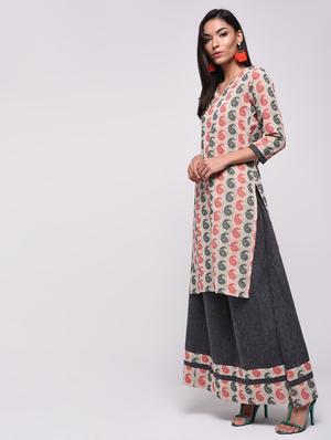 paisley printed kurta with skirt set - 15967128 - Standard Image - 3
