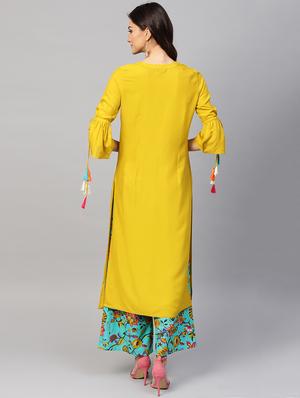 embroidered bell sleeved kurta palazzo set - 15967587 - Standard Image - 3