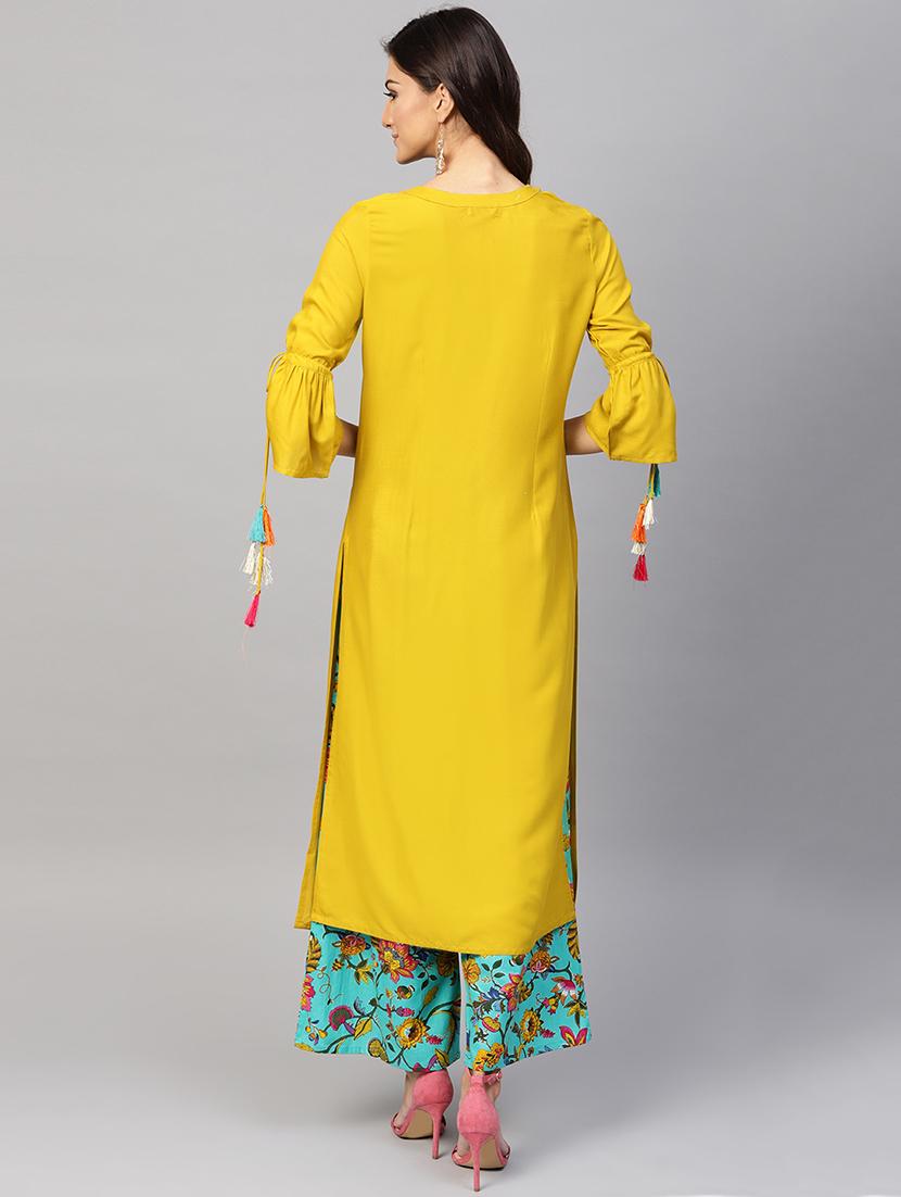 embroidered bell sleeved kurta palazzo set - 15967587 - Zoom Image - 3