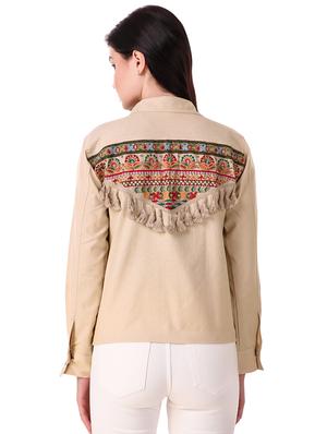 tasseled lace embroidered denim jacket - 15968316 - Standard Image - 3