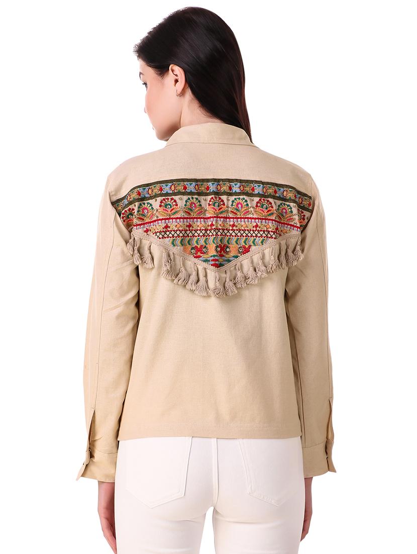 tasseled lace embroidered denim jacket - 15968316 - Zoom Image - 3
