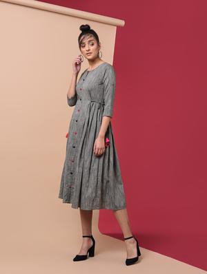 textured flared ethnic dress - 15969559 - Standard Image - 3