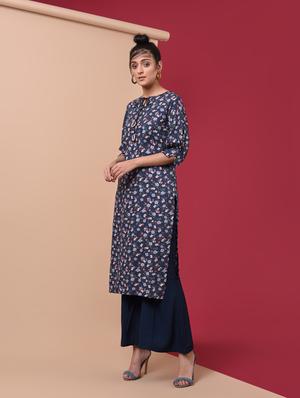 ditsy floral straight kurta - 15969563 - Standard Image - 3