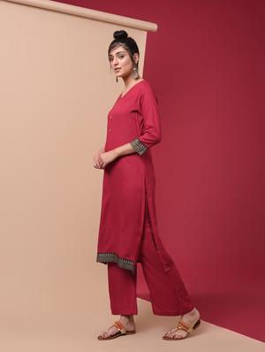straight solid kurta palazzo set - 15969970 - Standard Image - 3