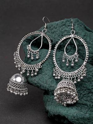 silver tone jhumka earring - 15970352 - Standard Image - 3