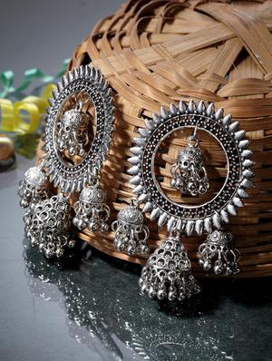 silver brass jhumka earring - 15970377 - Standard Image - 3