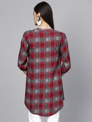 Checkered high low kurti - 15973543 - Standard Image - 3