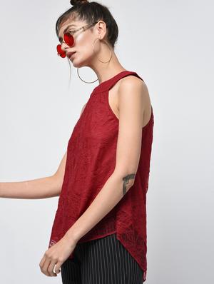 curved hem laced top - 15979211 - Standard Image - 3
