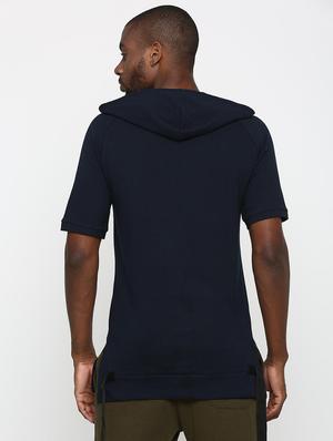 navy blue solid hooded t-shirt - 15982911 - Standard Image - 3