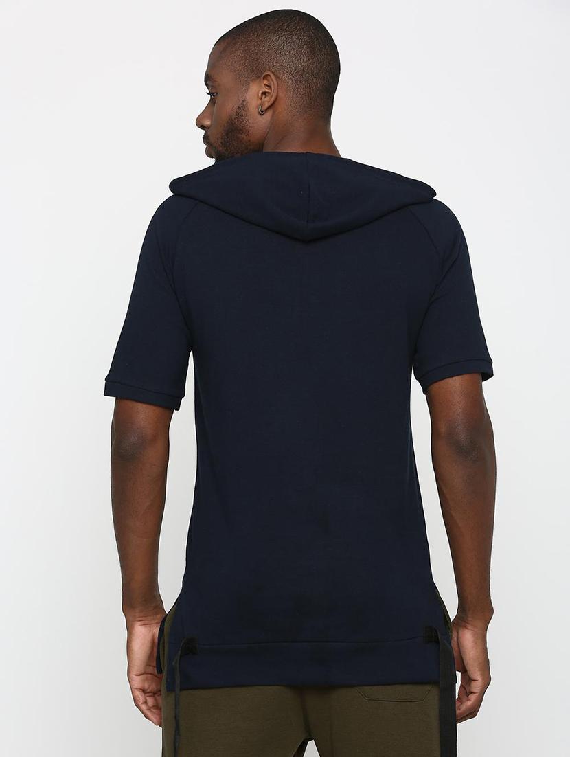 navy blue solid hooded t-shirt - 15982911 - Zoom Image - 3