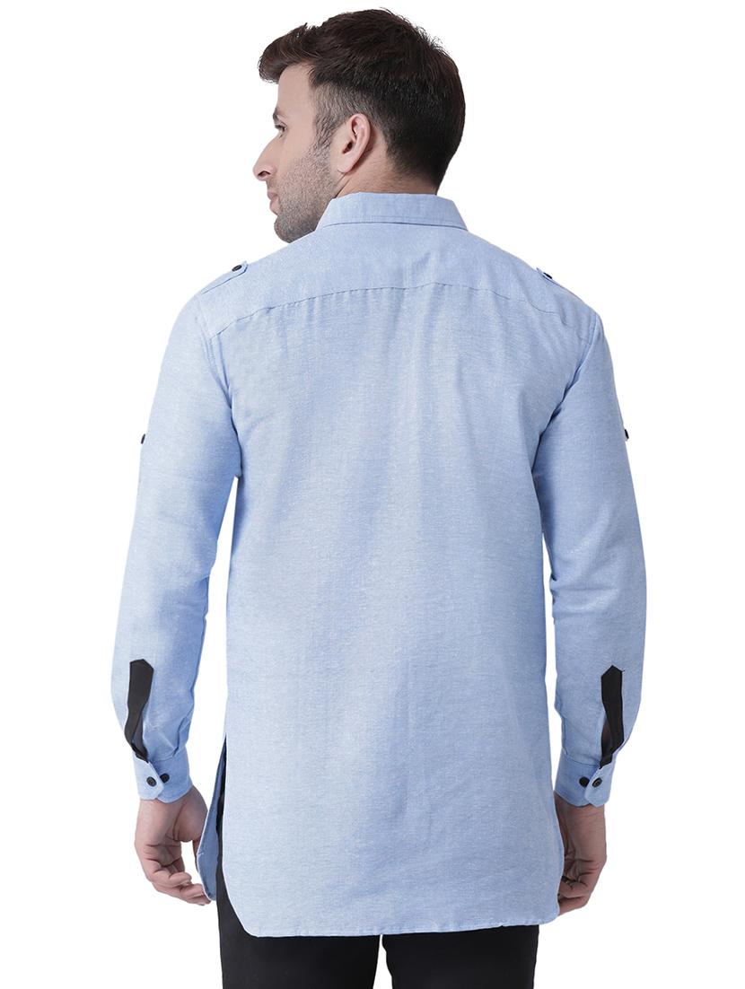 blue cotton pathani kurta - 15983876 - Zoom Image - 3