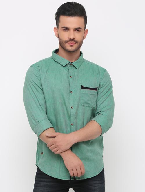 green cotton casual shirt - 15988347 - Standard Image - 1