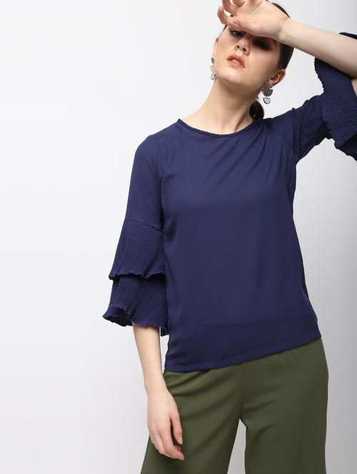 keyhole back pleated bell sleeved top - 15989968 - Standard Image - 1