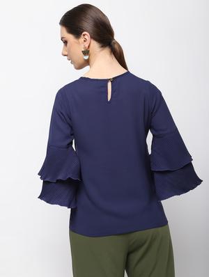 keyhole back pleated bell sleeved top - 15989968 - Standard Image - 3