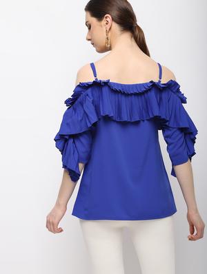 cold shoulder pleated ruffle top - 15989970 - Standard Image - 3
