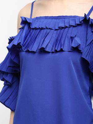 cold shoulder pleated ruffle top - 15989970 - Standard Image - 6