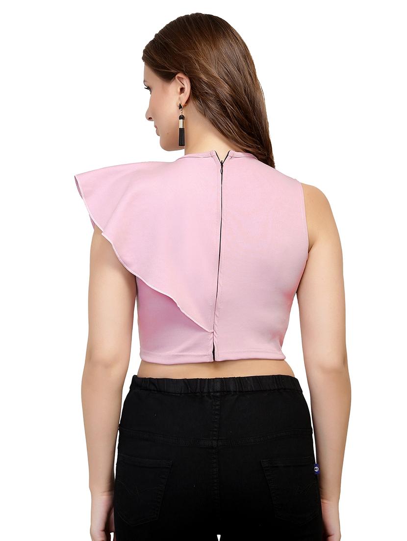 ruffle detail crew neck crop top - 15996464 - Zoom Image - 3