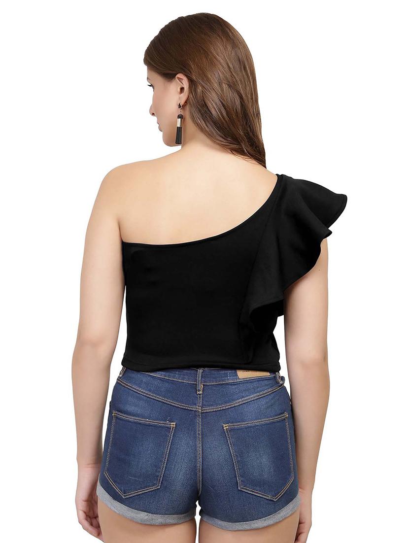 ruffled single shoulder crop top - 15996470 - Zoom Image - 3