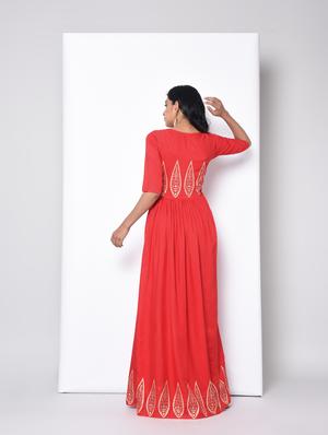 Flared solid ethnic dress - 15996695 - Standard Image - 3