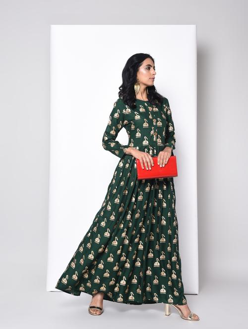 Flared foil print dress - 15996696 - Standard Image - 1