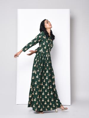 Flared foil print dress - 15996696 - Standard Image - 3