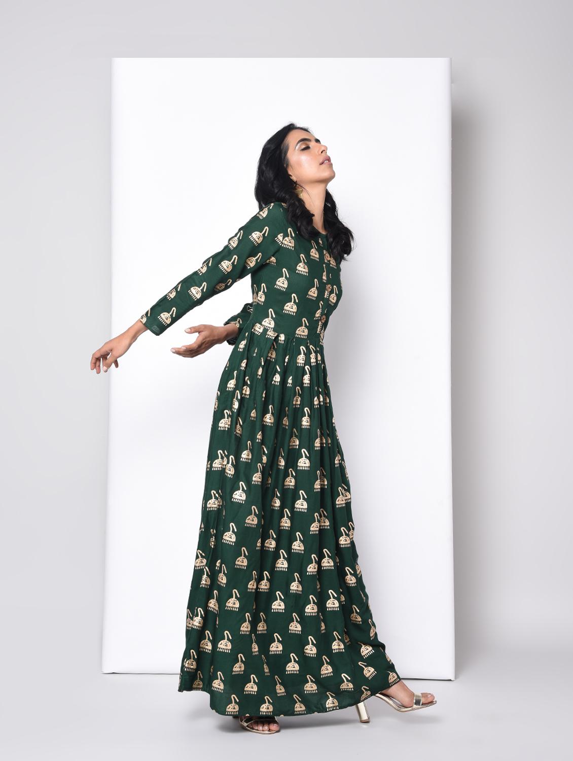 Flared foil print dress - 15996696 - Zoom Image - 3