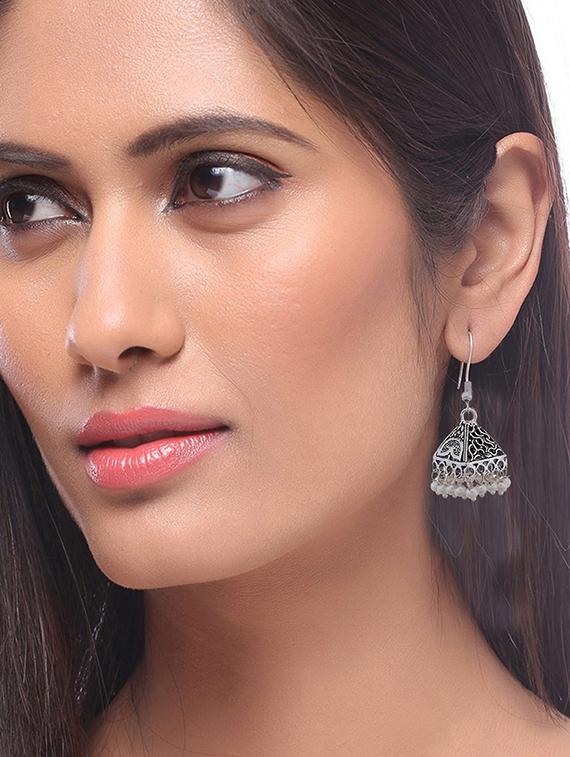 silver metal jhumka earring - 15996869 - Zoom Image - 3