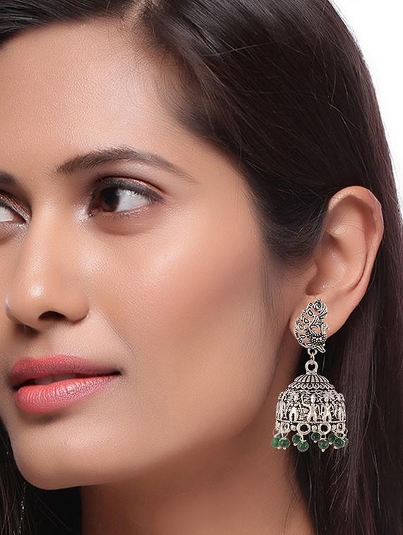 silver metal jhumka earring - 15996910 - Zoom Image - 3