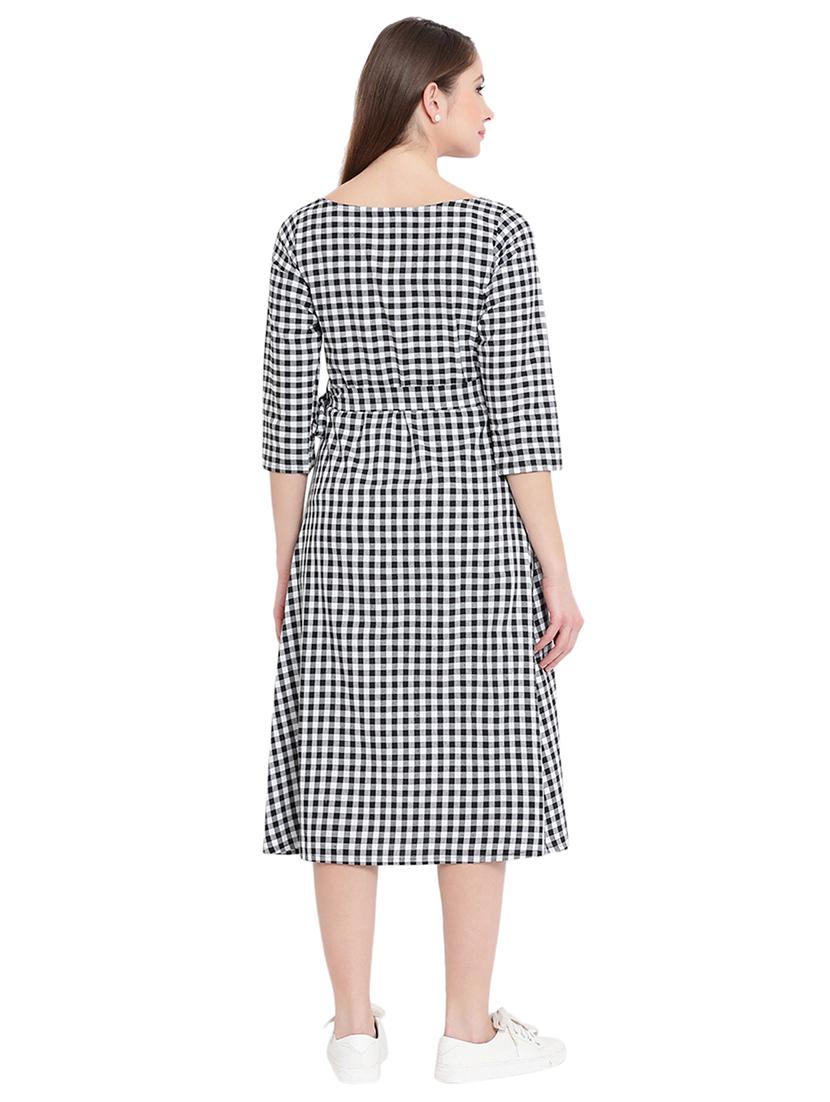 waist tie up checkered a-line dress - 15997595 - Zoom Image - 3