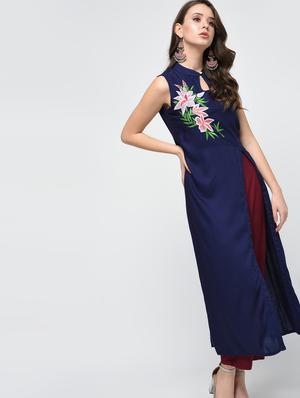 high slit embroidered kurta - 15998125 - Standard Image - 3