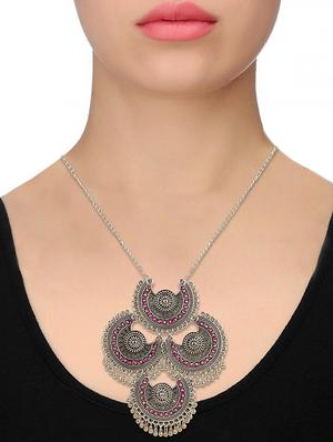 silver metal long necklace - 15998307 - Standard Image - 3