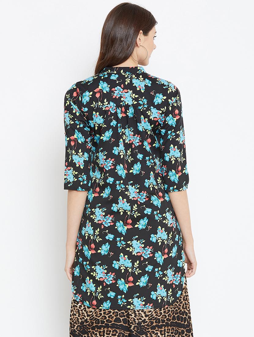 black crepe straight kurti - 15999439 - Zoom Image - 3