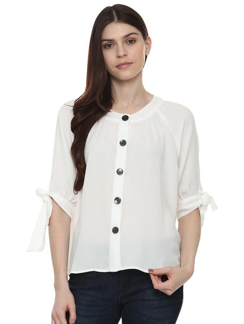 tie up sleeved button up top - 16002339 - Very Small Image - 1
