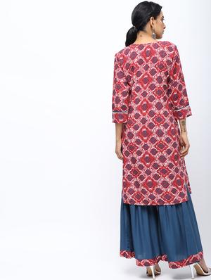 ethnic motifs printed straight kurta - 16002385 - Standard Image - 3