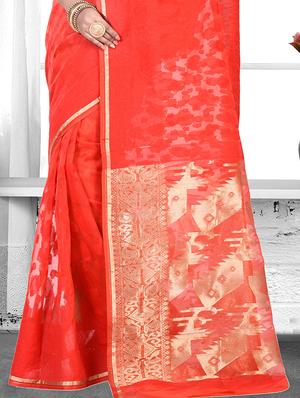 zari border red jamdani saree - 16003182 - Standard Image - 3