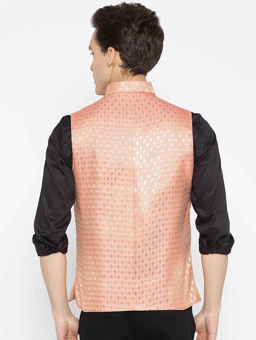 orange silk nehru jacket - 16003263 - Zoom Image - 3